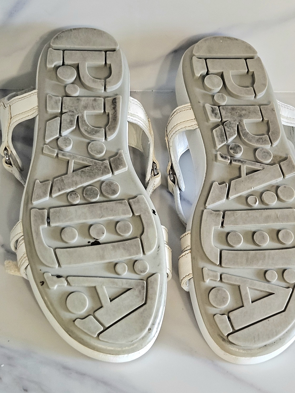 Prada White Leather Crisscross Strap Sandals - Sz 37.5 - Picture 2 of 4